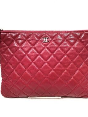 Chanel Red Quilted Leather Clutch